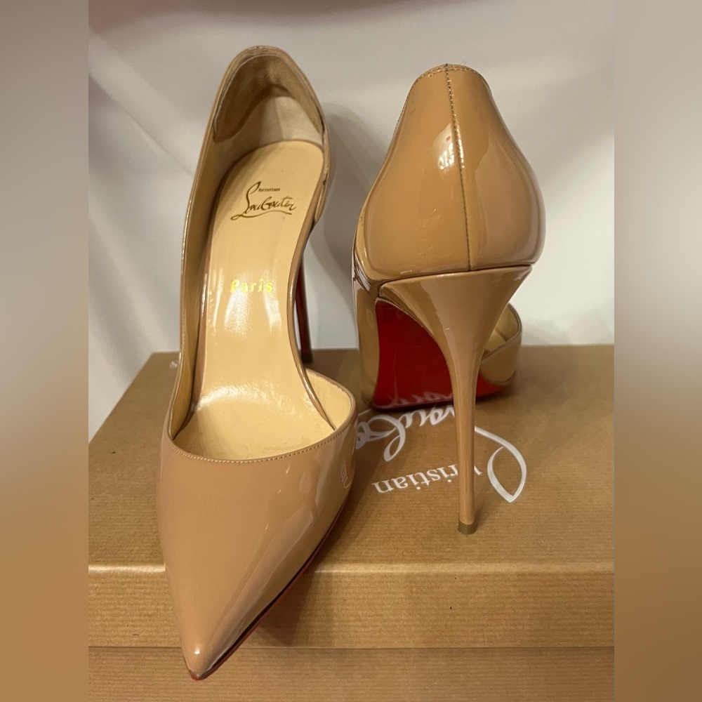 BLUSH Christian Louboutin Iriza 100 mm Patent Calf Blush/Tan/Cream